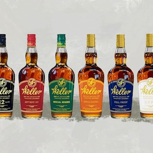 Classic Weller Bourbon Bottle Collection Poster | Kentucky Bourbon Whiskey Art Print | Kentucky Art