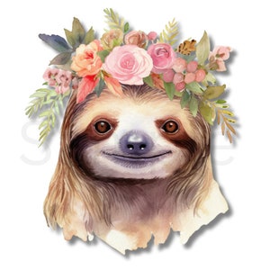 Blumen Faultier, SVG, PNG, Geburtstag, Party, Kinder, Sommer, Gänseblümchen, Bunt, High Definition, Sofort Download