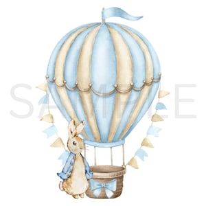Peter Rabbit, balão de ar quente, azul, SVG, PNG, Peter Rabbit, Beatrix Potter, batizado, aniversário, marcos, chá de bebê, revelação de gênero