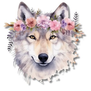 Floral Wolf, SVG, PNG, Geburtstag, Party, Kinder, Sommer, Gänseblümchen, Bunt, High Definition, Sofort Download