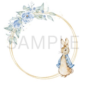 Peter Rabbit, Blumenring, Blau, SVG, PNG, Peter Rabbit, Beatrix Potter, Taufe, Geburtstag, Meilensteine, Babyparty, Gender Reveal