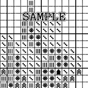 May include: Black and white cross-stitch pattern featuring the word "SAMPLE". The design incorporates geometric shapes, floral motifs, and a small tree. Suitable for cross-stitch projects, this pattern is visually appealing.