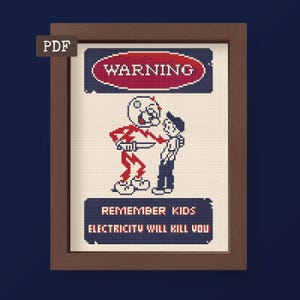 Electricity Will Kill You -  Vintage PSA - Funny Modern Cross Stitch Pattern - Digital PDF
