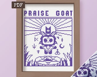 Praise Goat - Cult of the Lamb - Modern Cross Stitch Pattern - Horror - Digital PDF
