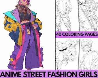 Anime Fashion Girls Coloring Book 40 Page Cute Manga High Quality Anime Coloring Pages for Adults & Children, Digital Download,Printable PDF