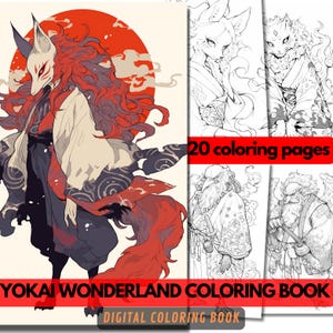 Yokai Coloring Book Japanese Folklore Anime Spirits and Monsters for Adults and Kids - Digital Download