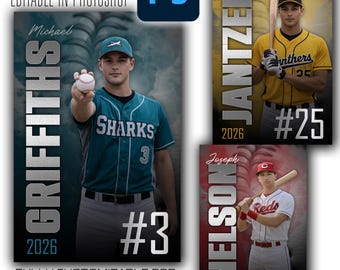 Baseball Editable Sports Banner Poster Template | Photoshop Template | Senior Athlete Spotlight PSD (Digital Download)