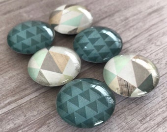 Triangle Pattern Magnets. Set of 6, 1 inch (25mm) Round Glass Magnets for Home, Office or School Decor - Fridge Magnets