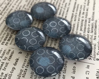 Blue Circles Magnets. Set of 6, 1 inch (25mm) Round Glass Magnets for Home, Office or School Decor - Fridge Magnets