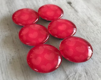LOVE Magnets. Adorable Hearts. Set of 6, 1 inch (25mm) Round Glass Magnets for Home, Office or School Decor - Fridge Magnets