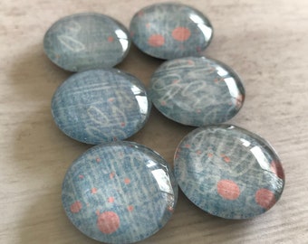 Chambray Magnified Magnets. Set of 6, 1 inch (25mm) Round Glass Magnets for Home, Office or School Decor - Fridge Magnets