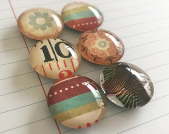 Stylish Crafter Magnets. Set of 6, 1 inch (25mm) Round Glass Magnets for Home, Office or School Decor - Fridge Magnets