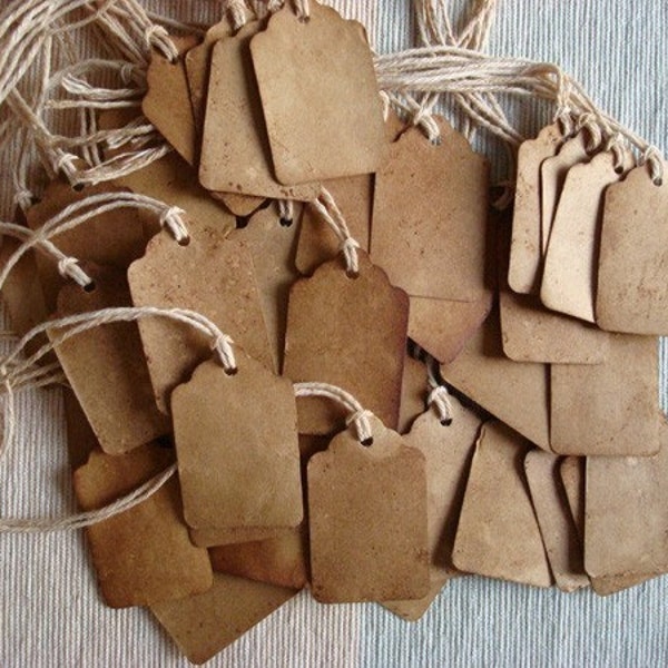 200 xtra small ViNTaGe INSPiReD Hang Tags BLANK Coffee Soak Stained YUMMY