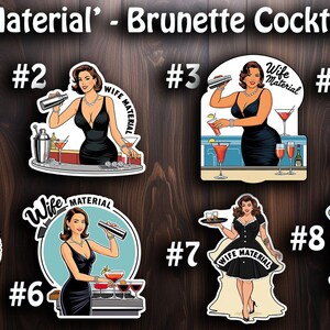 "Spaß und Sexy ""Eife Material"" - Brünett Cocktail Frau Aufkleber."