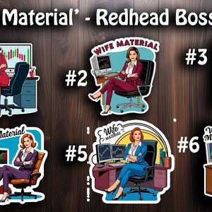 Adesivo divertido de "Material de esposa" - esposa chefe ruiva
