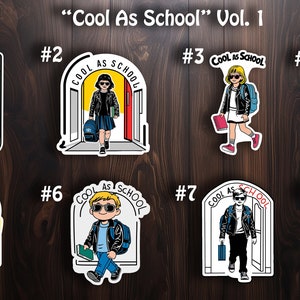 Divertidas pegatinas de vinilo "COOL AS SCHOOL" para la vuelta al cole