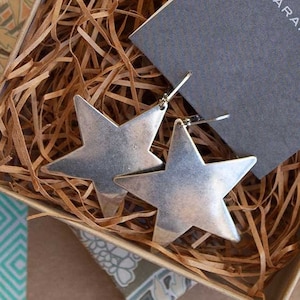 BIG STAR Earrings - distressed sterling silver over brass
