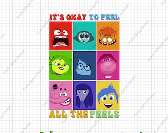 Inside Out It's Okay To Feel All The Feels Png, Emotions Mental Health Cartoon Emotions Friends Therapist Psychologist Png, INSTANT DOWNLOAD