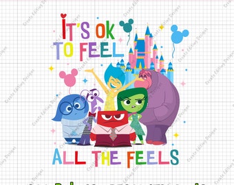Inside Out It's Okay To Feel All The Feels Png, Emotions Mental Health Cartoon Emotions Friends Therapist Psychologist Png, INSTANT DOWNLOAD