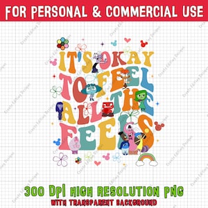 Inside Out It's Okay To Feel All The Feels Png, Emotions Mental Health Cartoon Emotions Friends Therapist Psychologist Png, INSTANT DOWNLOAD