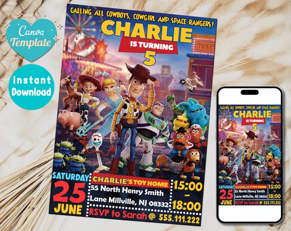 Toy Story Invitation | Editable Birthday Party Invitation | Toy Story Birthday Invitation | Editable With Canva Printable | Instant Download