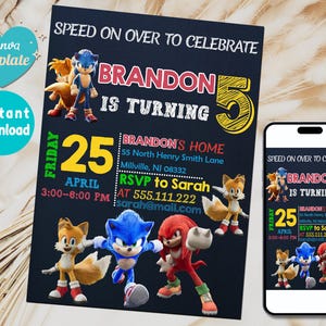Invitation de fête de hérisson | Modèle d'invitation d'anniversaire pour enfants modifiable-imprimable, pour garçon et fille faire-part pour enfants | Invitation Téléchargement instantané