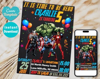 Editable Avengers Birthday Invitation | Superheroes Birthday Invitation | Printable | For Boy and Girl Kids invitation | Instant Download