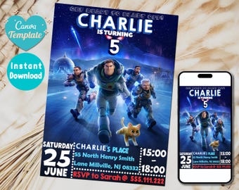 Lightyear Birthday Invitation | Lightyear Invitation | Kids Buzz Party Invite | Printable Editable Boy & Girl Kids Invite Instant Download