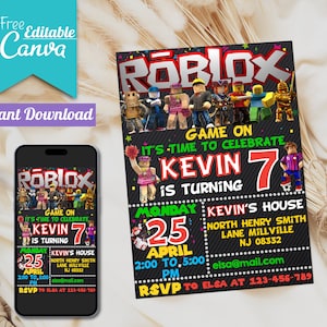 Roblox Invitation | Roblox Birthday Invitation | Roblox Game Party | Kids Roblox Invite | Printable Editable Template Canva Instant Download