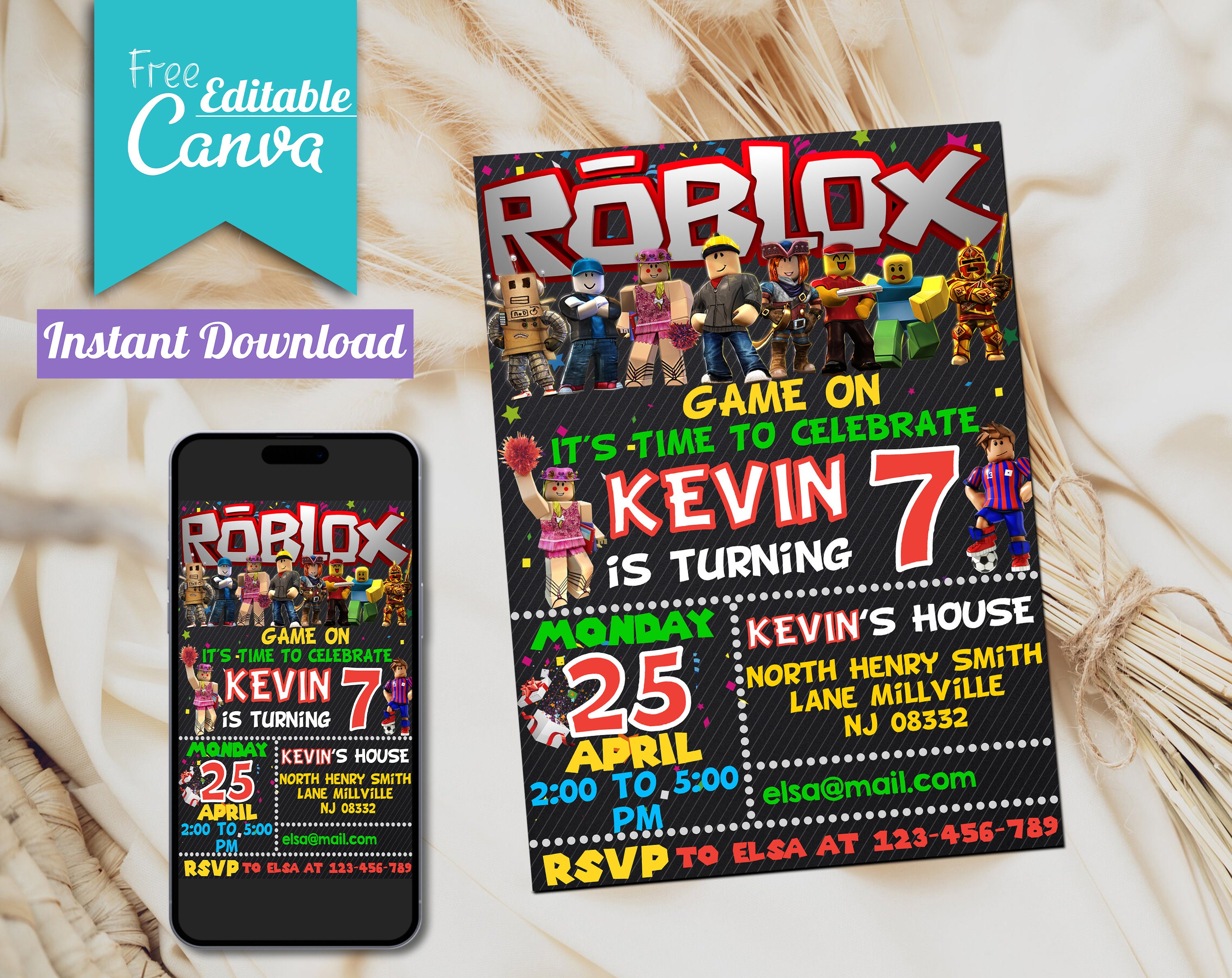 Roblox Invitation | Roblox Birthday Invitation | Roblox Game Party ...