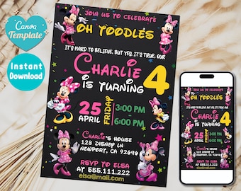 Kids Editable Mouse Birthday Invitation | Minnie Birthday Invitation Template Editable-Printable, Girl invitation | Invite Instant Download
