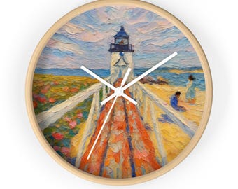 Coastal Lighthouse Art Wall Clock, Nautical Beach Decor