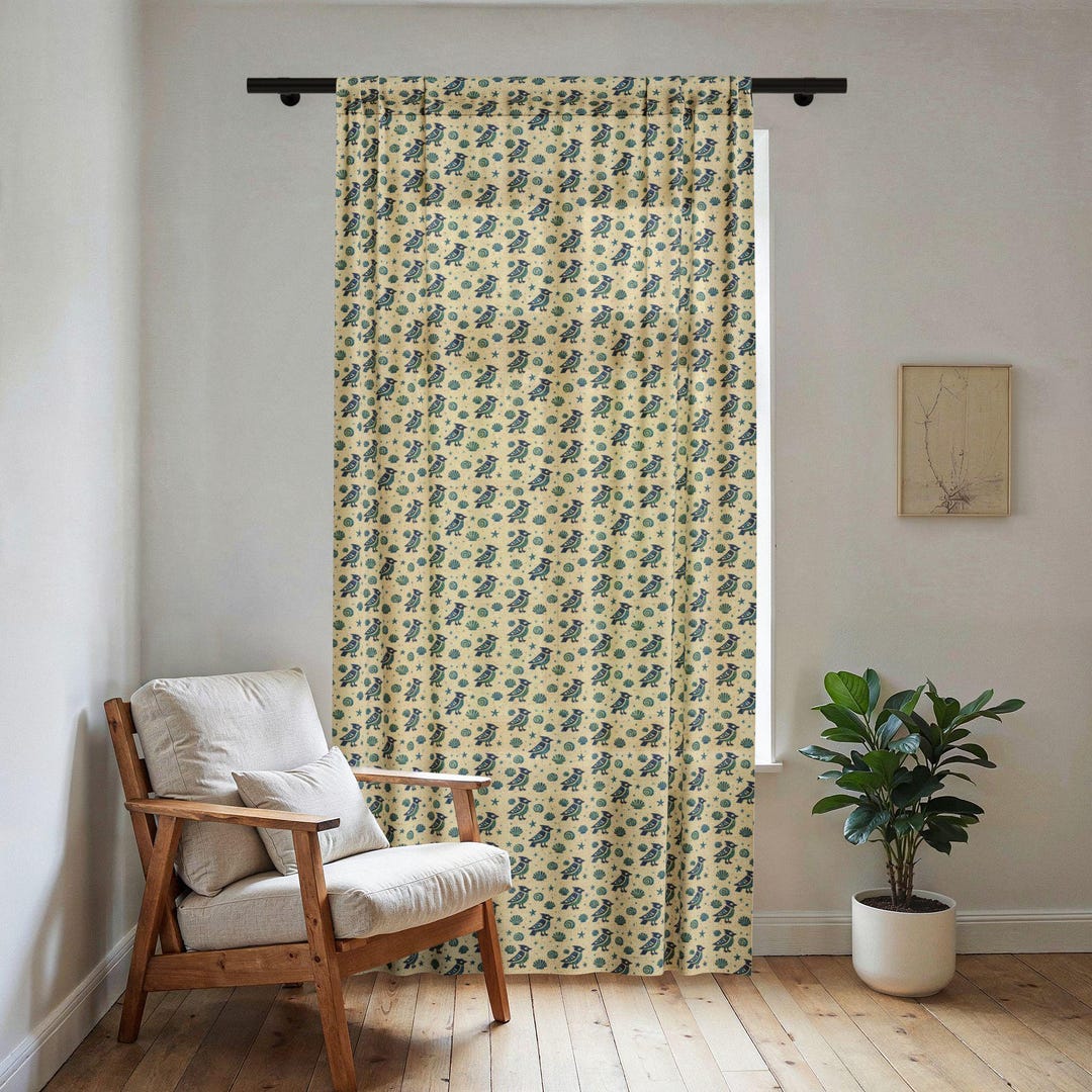 Coastal Blue Jays and Sea Shells Sheer Window Curtain | Lightweight ...