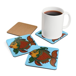 Colorful Fish Cork Coaster Set, Eco-Friendly Drink Coasters, Beach Decor, Gift for Fish Lovers, Ocean Lovers, Coastal Home Accessories
