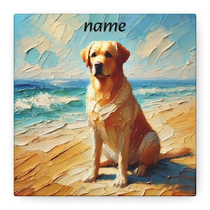 Ready to Hang Personalized Labrador Retriever Canvas Print – Custom Dog Wall Art, Beach Decor Gift for Dog Lovers, Moms, Pet Owners, Vets