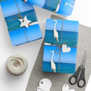 Carta da regalo / Airone bianco / Airone bianco maggiore / Spiaggia di Clearwater, Florida / Carta da regalo natalizia