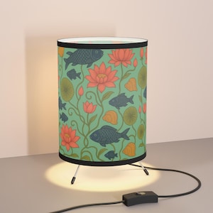 Lillies in a Fish Pond Tripod Lamp - Coastal Decor for Home, Beach House Light, Floral Room Accent, Unique Gift Idea for Nature Ocean Lovers