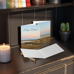 Cartes de vœux Cape Cod – Paysages des marais de la Nouvelle-Angleterre, lot de 8, 16 ou 24, lot de cartes de voeux de Noël personnalisables avec texte