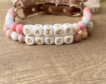 Personalized Beaded Dog Collar with Buckle, Custom Pet ID Necklace