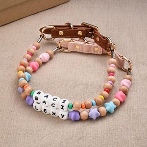 Personalized Wooden Beaded Dog Collar, Custom Cat ID Collar