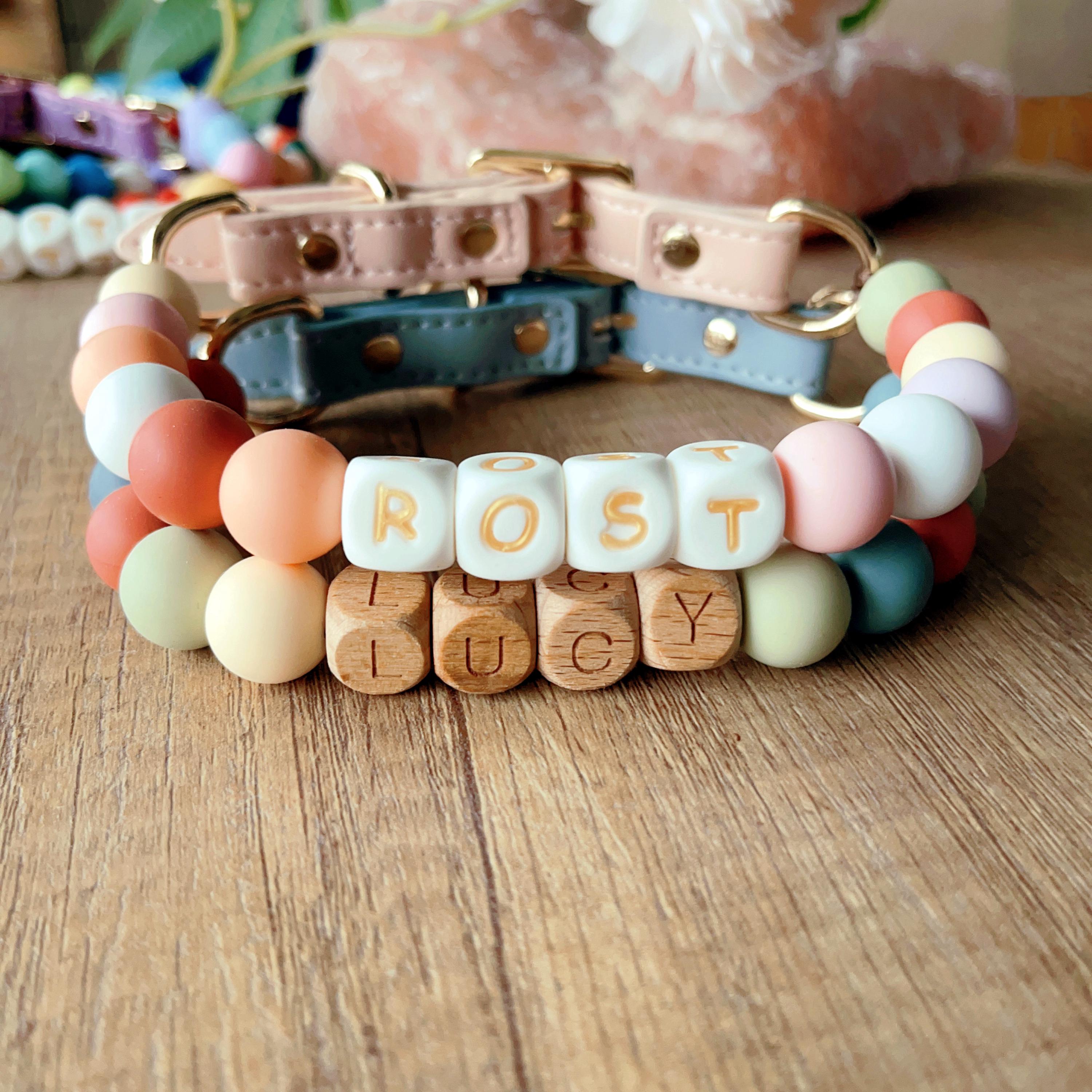 Personalized Beaded Dog Collar with Buckle,Custom Dog's Name Collar,Dog Cat ID Collar,Heart Beaded Cat Dog Collar,Custom Pet Necklace