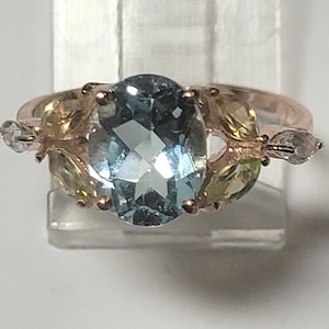 Size 8 Blue Topaz Rose Gold-Plated Sterling Silver One of a Kind New Vintage Wholesale