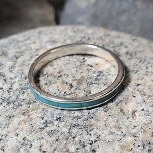 2mm Genuine Turquoise Sterling Silver Stacking Band Ring New Vintage Wholesale Calming