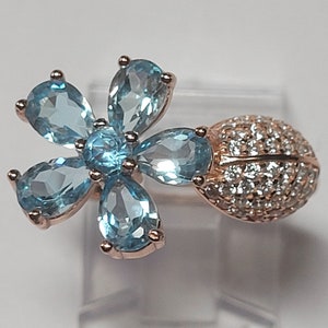 Size 8 Vermeil Blue Topaz and Cz Rose Gold Over Sterling Silver New Vintage Wholesale