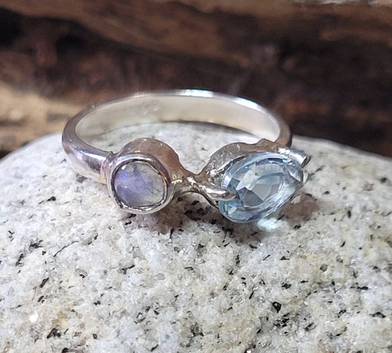 Blue Topaz and Rainbow Moonstone Sterling Silver … - image 1