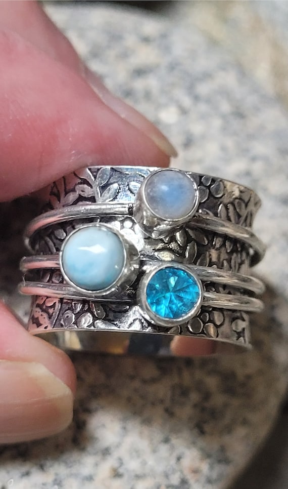 Size 7 to 12 Larimar, Moonstone, Blue Topaz, and S