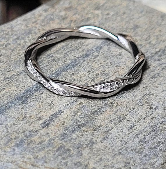 Sterling Silver Stacking  Ring  Cubic Zirconia - image 1