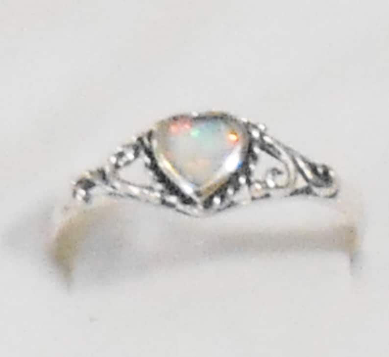Size 8 White Opal Filigree Heart Sterling Silver Ring New Vintage Wholesale