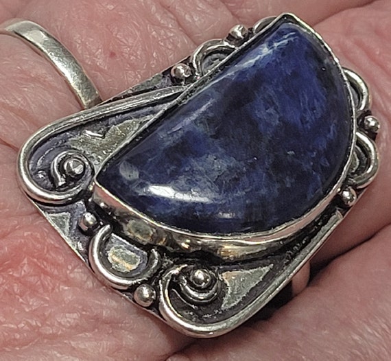 Huge Size 10 Sodalite and Sterling Silver Ring Si… - image 5