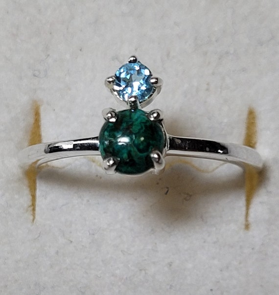 Chrysocolla and Blue Topaz Sterling Silver Ring Ne